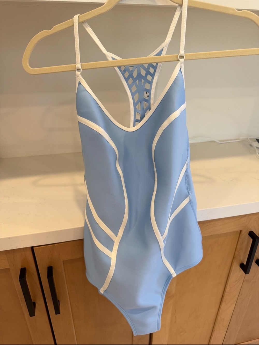 Robin Piccone Light Blue One-Piece Swimsuit with White Trim